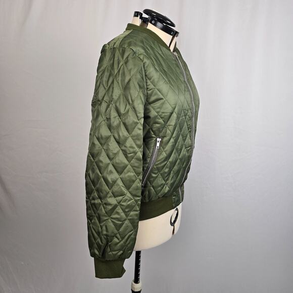 Eilly Bazar Quilted Bomber Jacket Women's L Green Zip Up NWOT - Picture 4 of 16